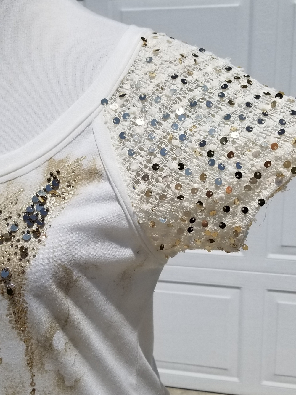 Miss Me Cream Short Sleeve Sequin Scoop Neck Top - Picture 2 of 4